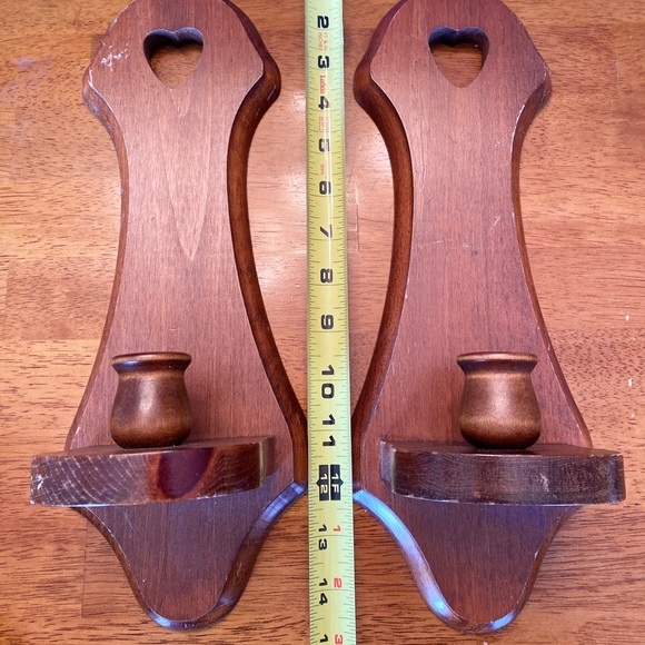 Pair of wood heart wall scones candlestick holders - Picture 7 of 8